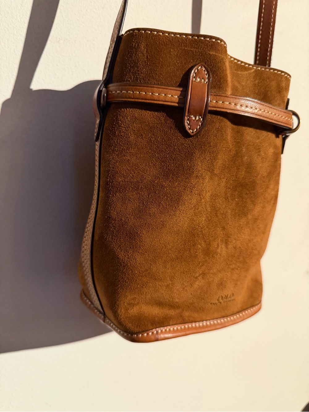 POLO Ralph Lauren Brown Suede Crossbody Bucket Bag - Picture 5 of 8